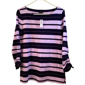 NWT Talbots Top Jerseys Lavender Navy Stripes Rounded Neckline WM SZ S Casual 💜